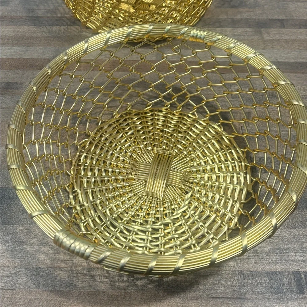 MCM ~ Gold Decorative Woven Metal Bowl Set - Vintage - Picture 10 of 12